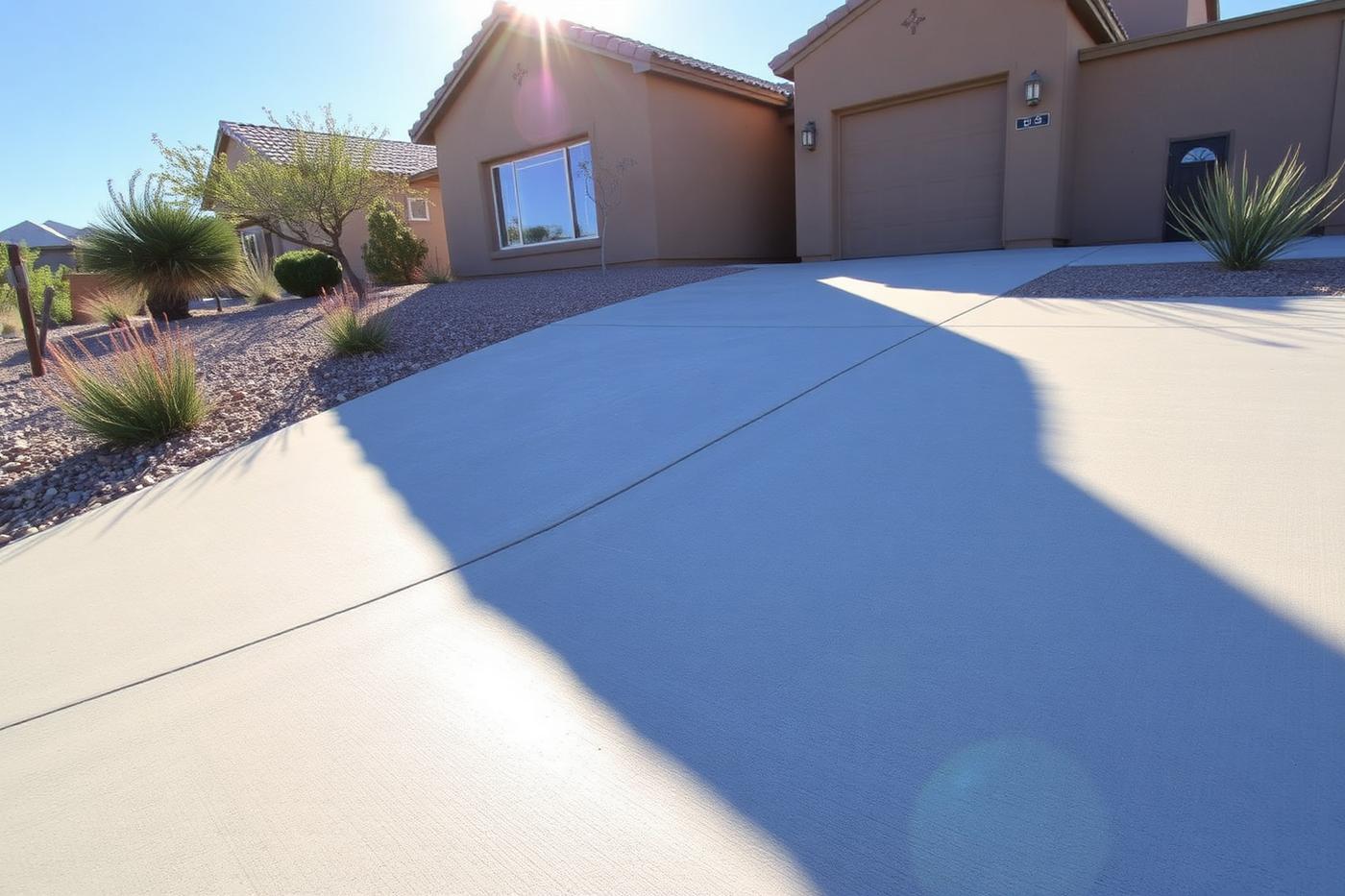 Sunken residential driveway in Albuquerque, NM being lifted with polyurethane foam injection during a concrete leveling repair